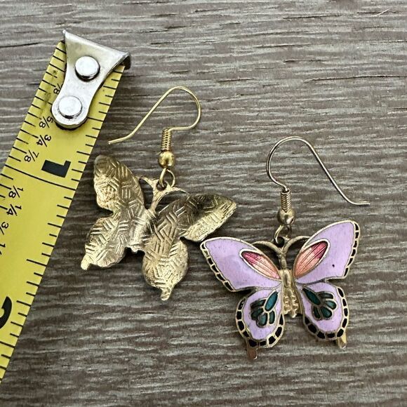 Vintage Butterfly Pink Gold Drop Earrings - Picture 2 of 2